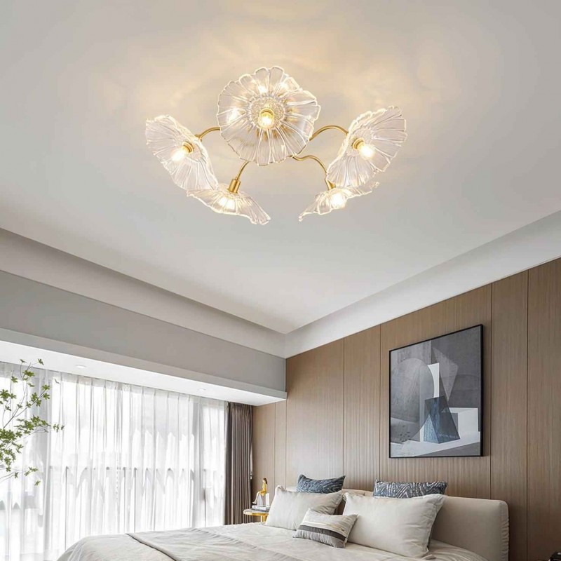 Lotus Leaf Glass Ceiling Lamp for Living Room