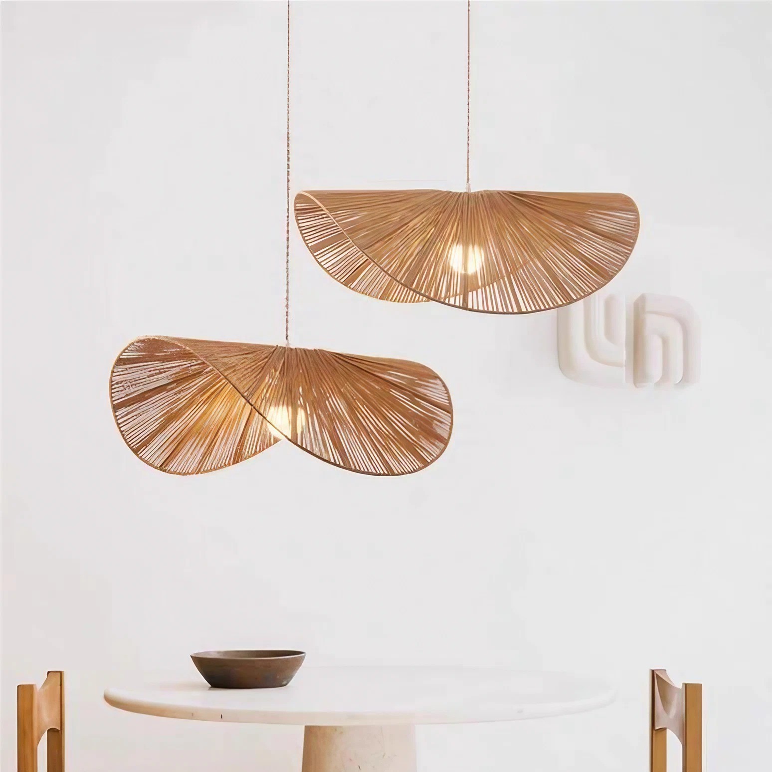 Wabi-Sabi Style Straw Hat Pendant Light For Living Room