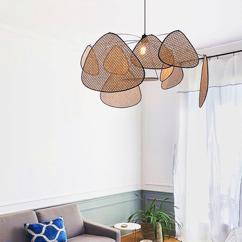 Screen Cannage Pendant Light - Woven Rattan Design for Living Room