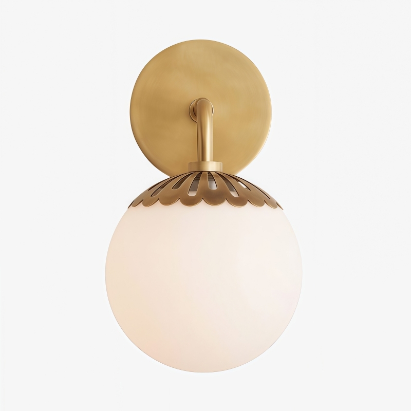 Vinbrea Glass Globe Wall Lamp - Minimal Curved Arm Light for Living Room T1209