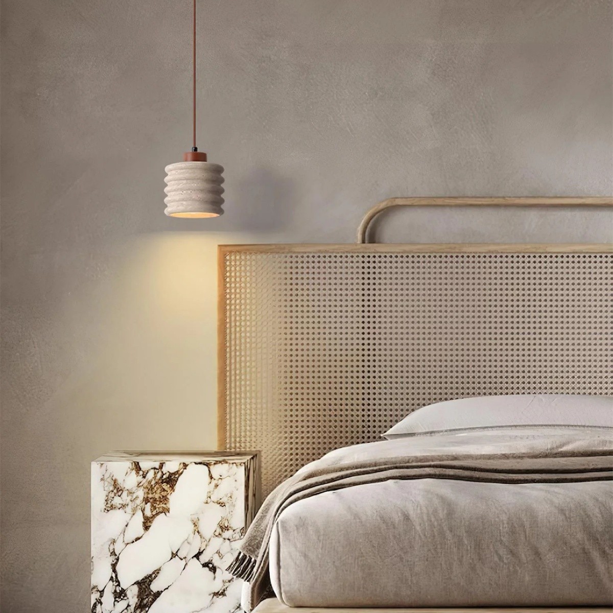 Textured Travertine Hanging Light - Minimalist Bedroom Pendant S265