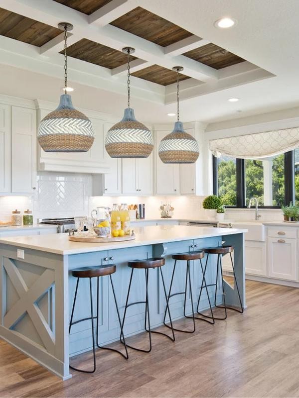 Handwoven Blue Rattan Pendant Light T116