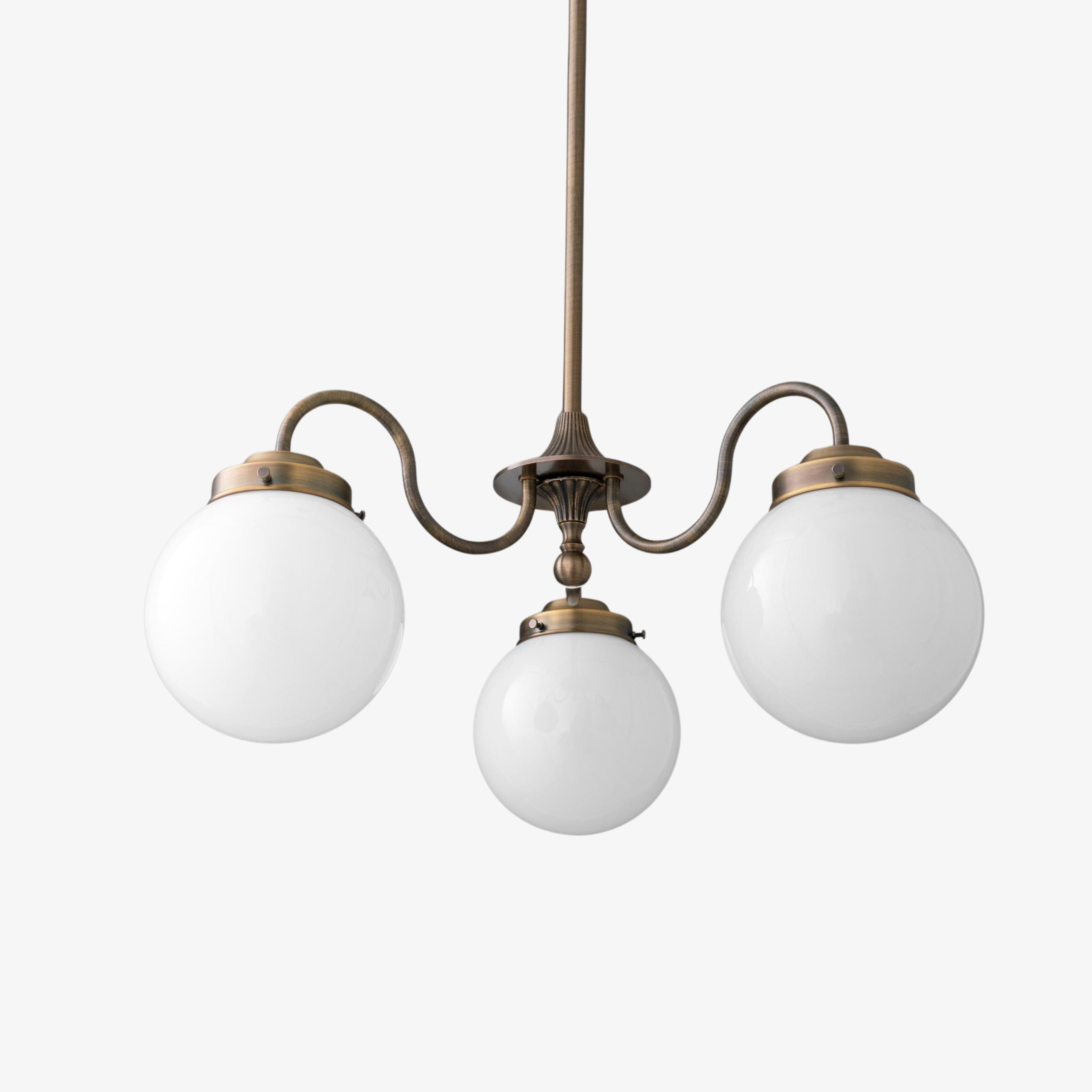 Glorica Glass Vintage Globe Chandelier - Brass 3-Light Frosted Glass Hanging Fixture T388