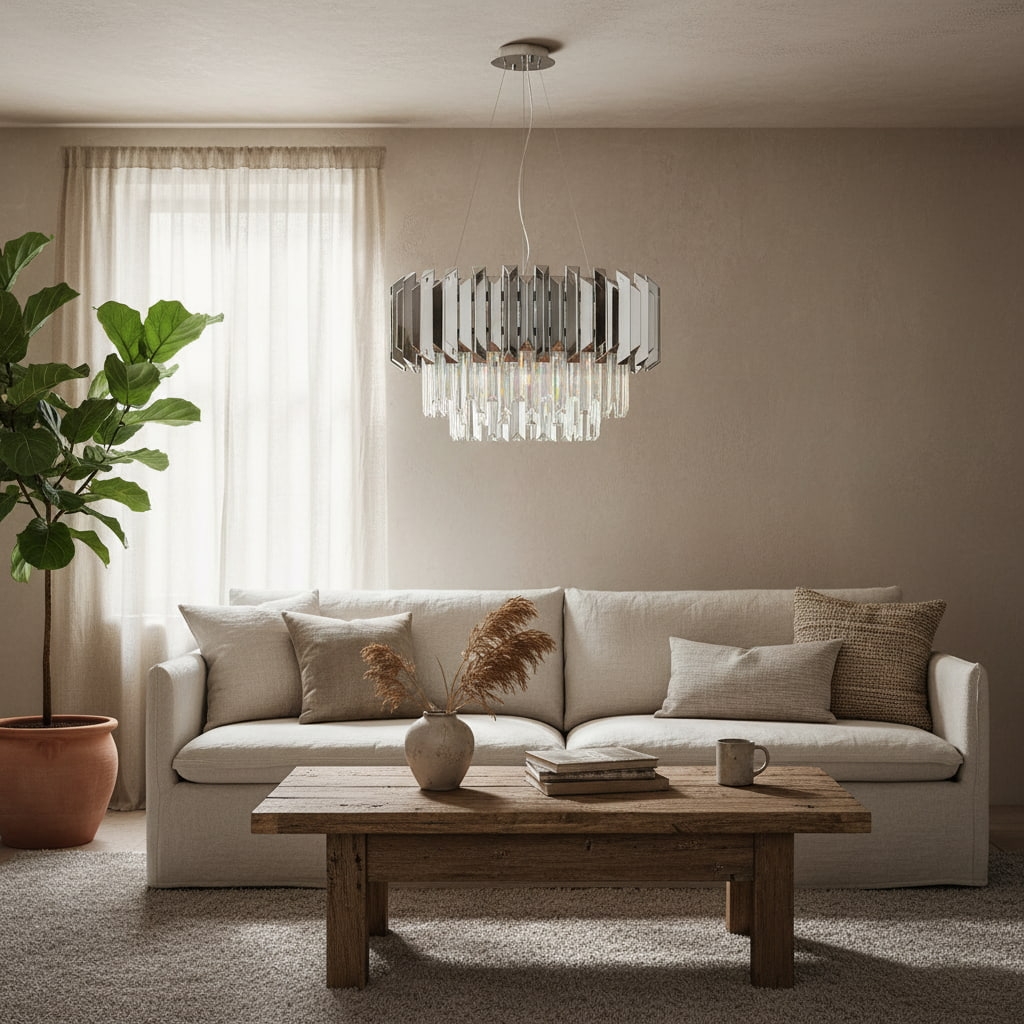Virelia Contemporary Crystal Pendant Light - Layered Crystal Shade Ceiling Fixture for Dining or Living Room T836
