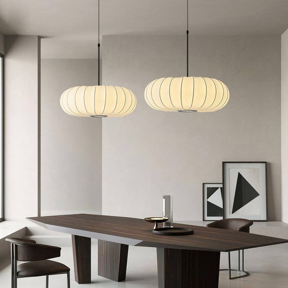 Simple Wabi-sabi White Lantern Fabric Pendant Lamp M06