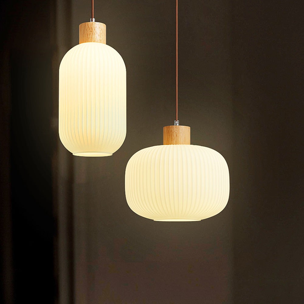 Nordic White Lantern-Like Glass Pendant Lamp M27
