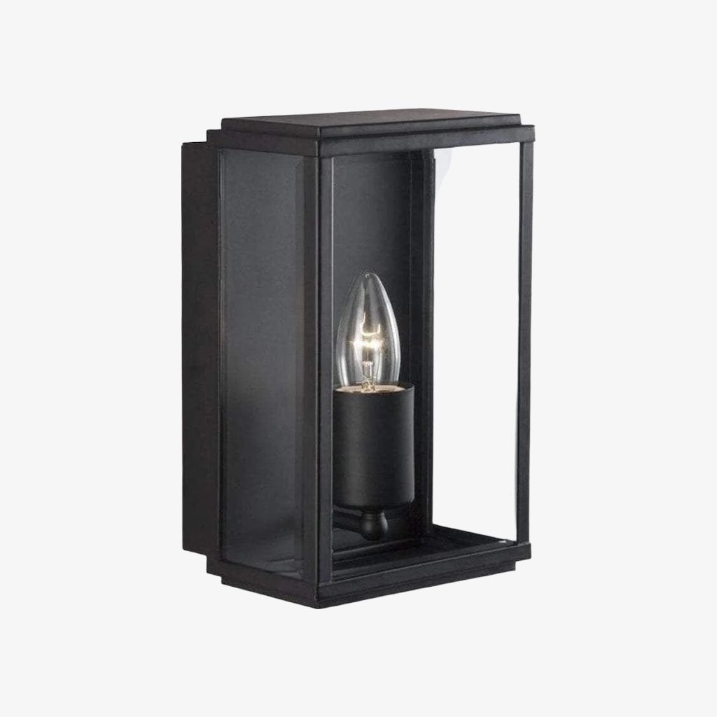 Boxar Outdoor Wall Lantern - Metal Frame and Clear Glass for Porches or Entryways T1015