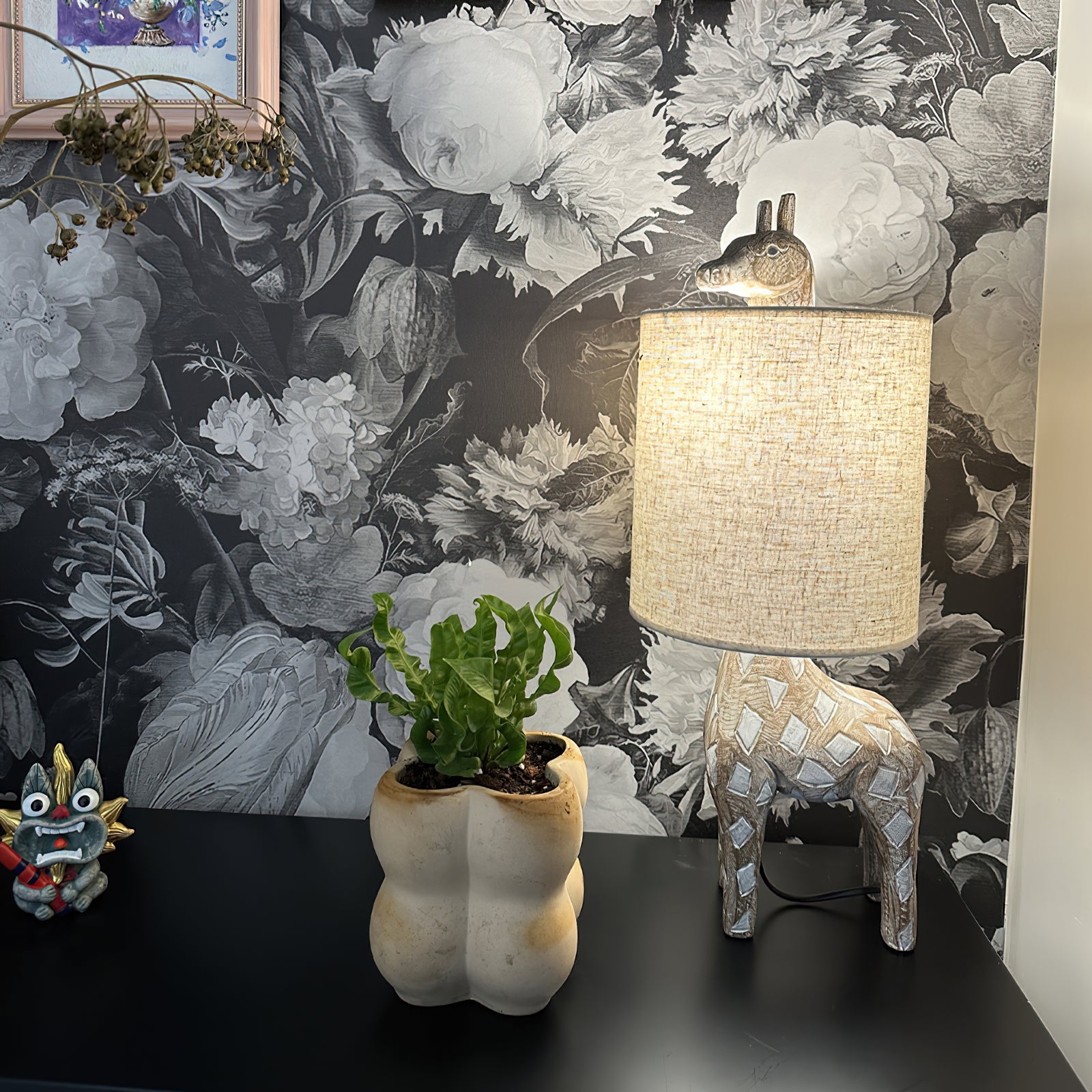 Carved Wood Animal Table Lamp T1745