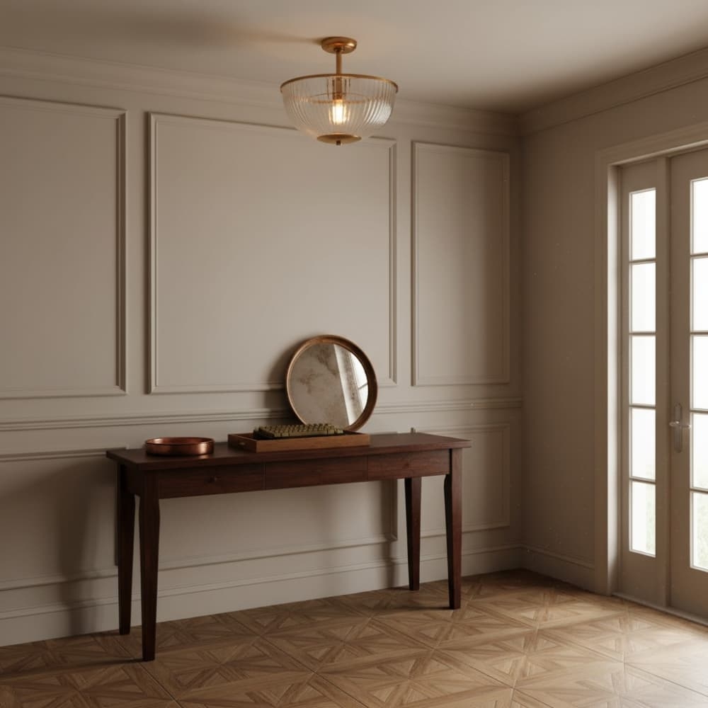 Luntra Ribbed Glass Uplighter Flush - Elegant Ceiling Light for Hallways and Bedrooms T969