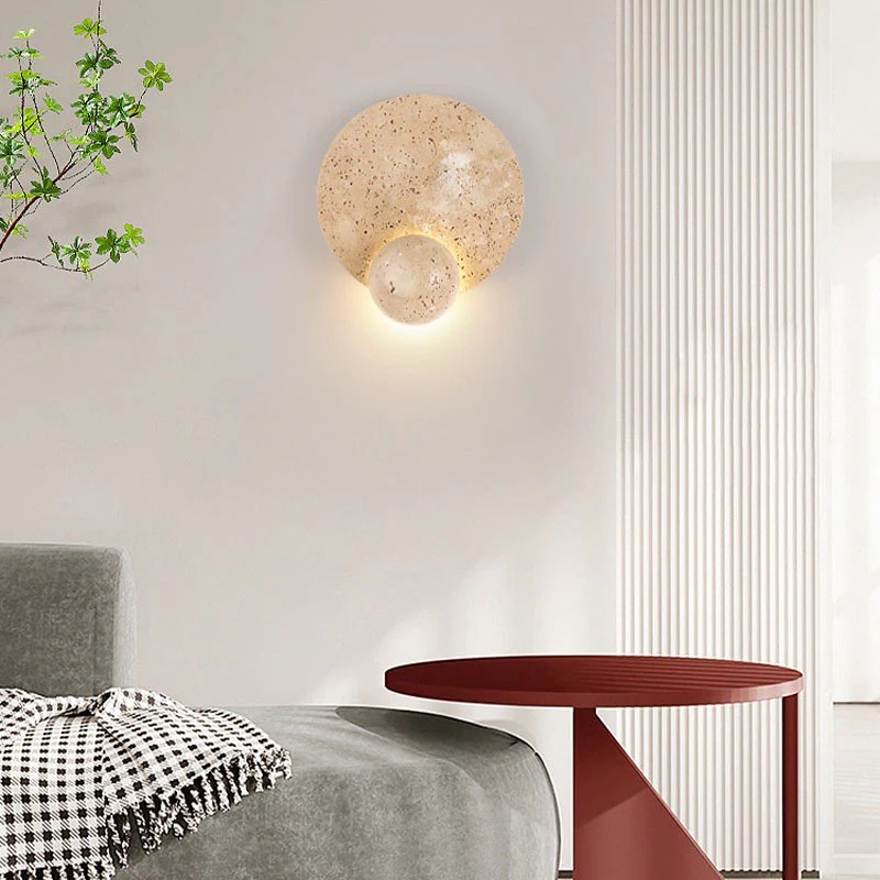 Scandinavian Travertine Round Orb Wall Lamp - Integrated LED & Warm Light S317