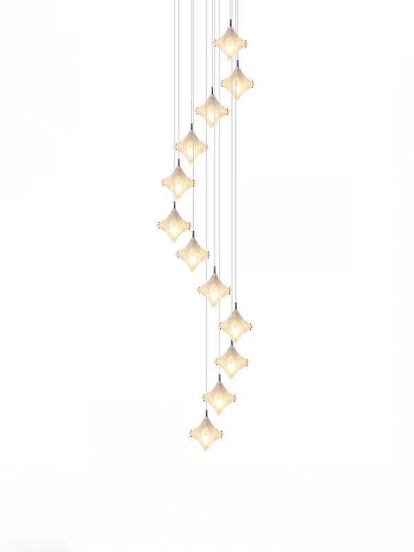 Art Deco Star Staircase Pendant Light - Frosted Glass Hanging Fixture - Astris Altair T437