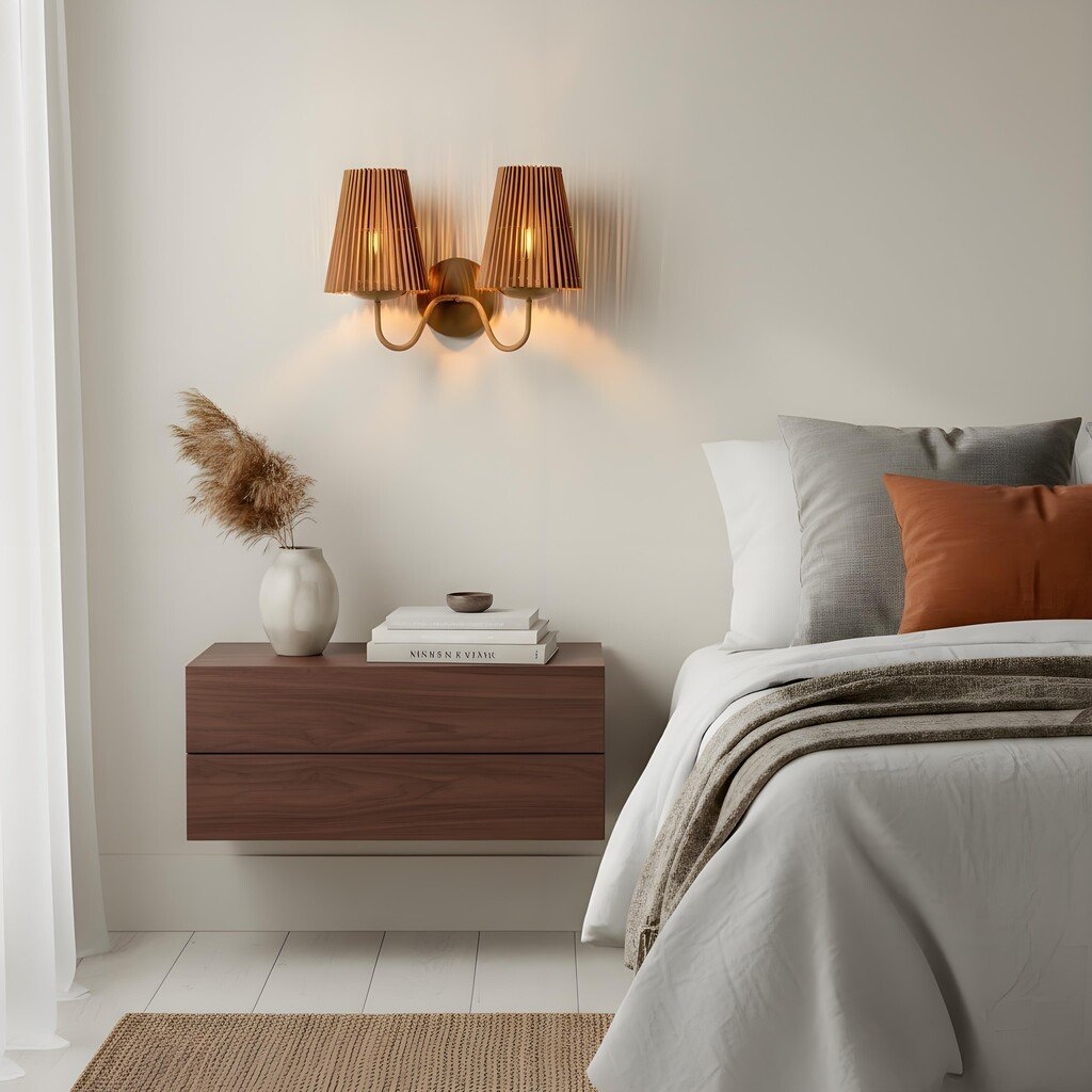 Zhoove Bamboo Wall Lamp - Pleated Natural Shade Design for Living Room or Bedroom T733