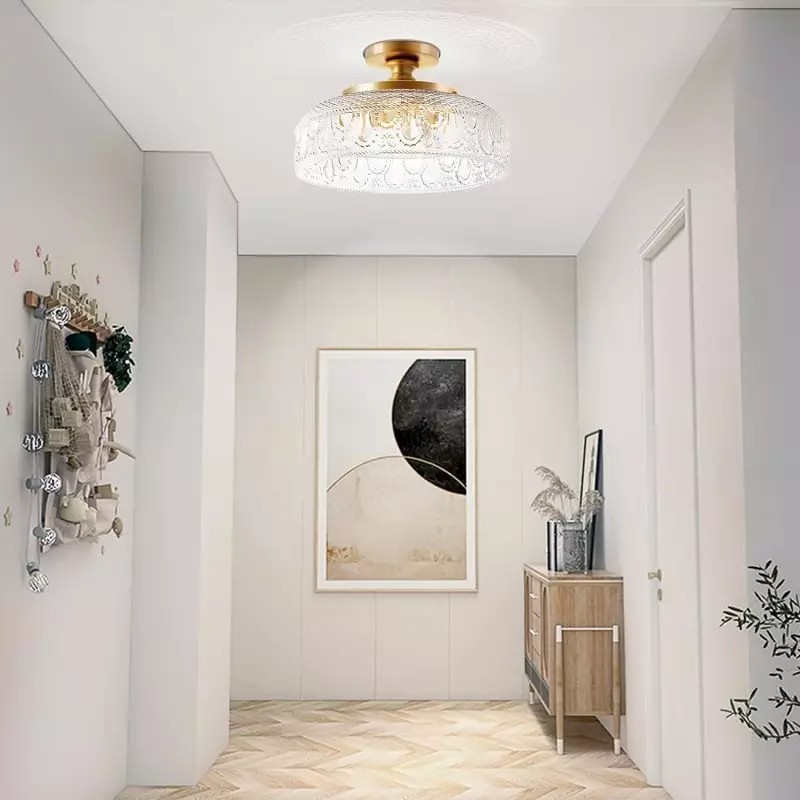 Retro Pattern Glass Semi-recessed Ceiling Lamp S203