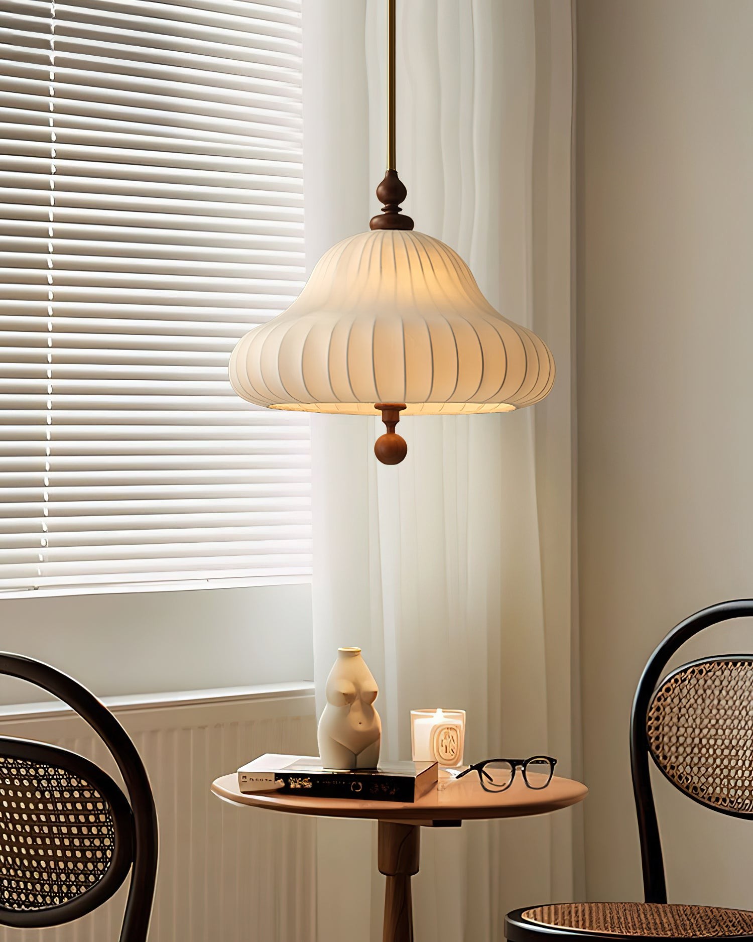 Modern Creative Retro Wabi-Sabi Style Fabric Wood Pendant Light M359