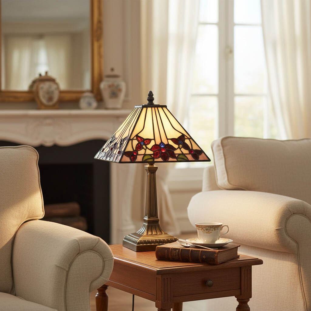 TF Camillo Dragonfly Stained Glass Table Lamp - Art Nouveau Tiffany Style with Scalloped Edge for Living Room and Bedroom T961