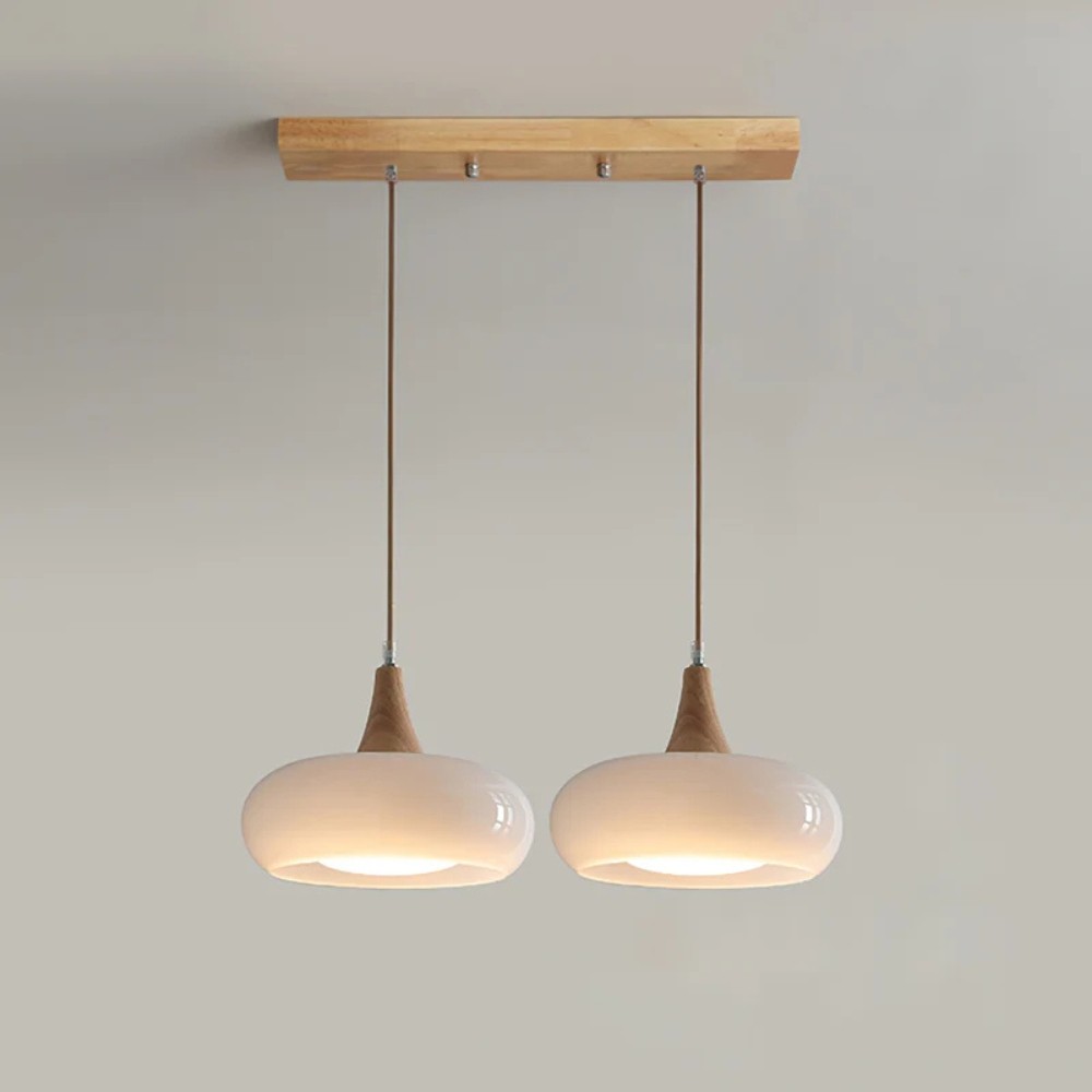 Graceful Glass Pendant Lamp with Sculptural Wooden Detail S248
