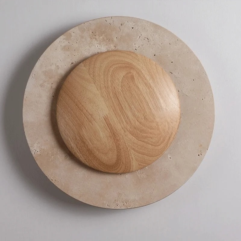 Round Travertine Wood Wall Light T2104