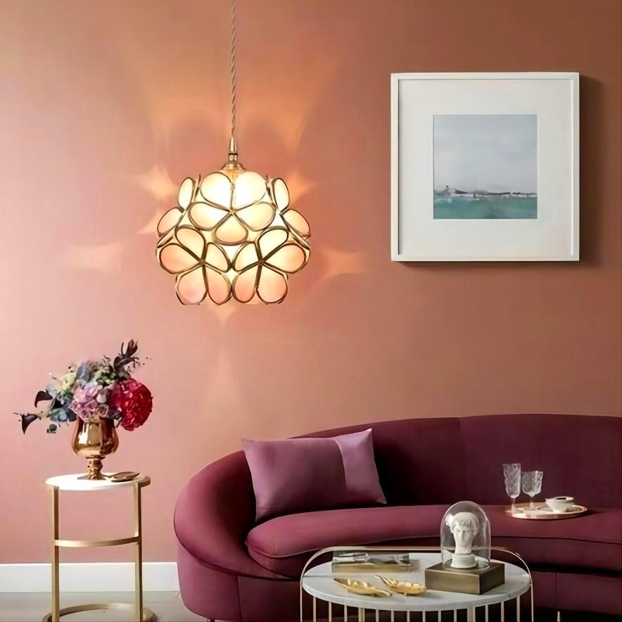 Nordic Brass Flower Petal Glass Pendant Light S10