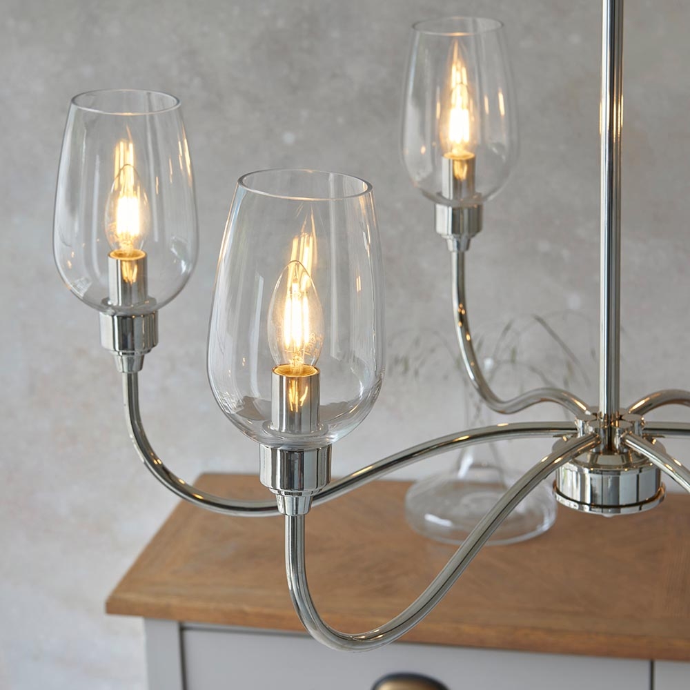 Clarione Art Deco 6-Light Linear Chandelier with Blown Glass Shades for Kitchen T930