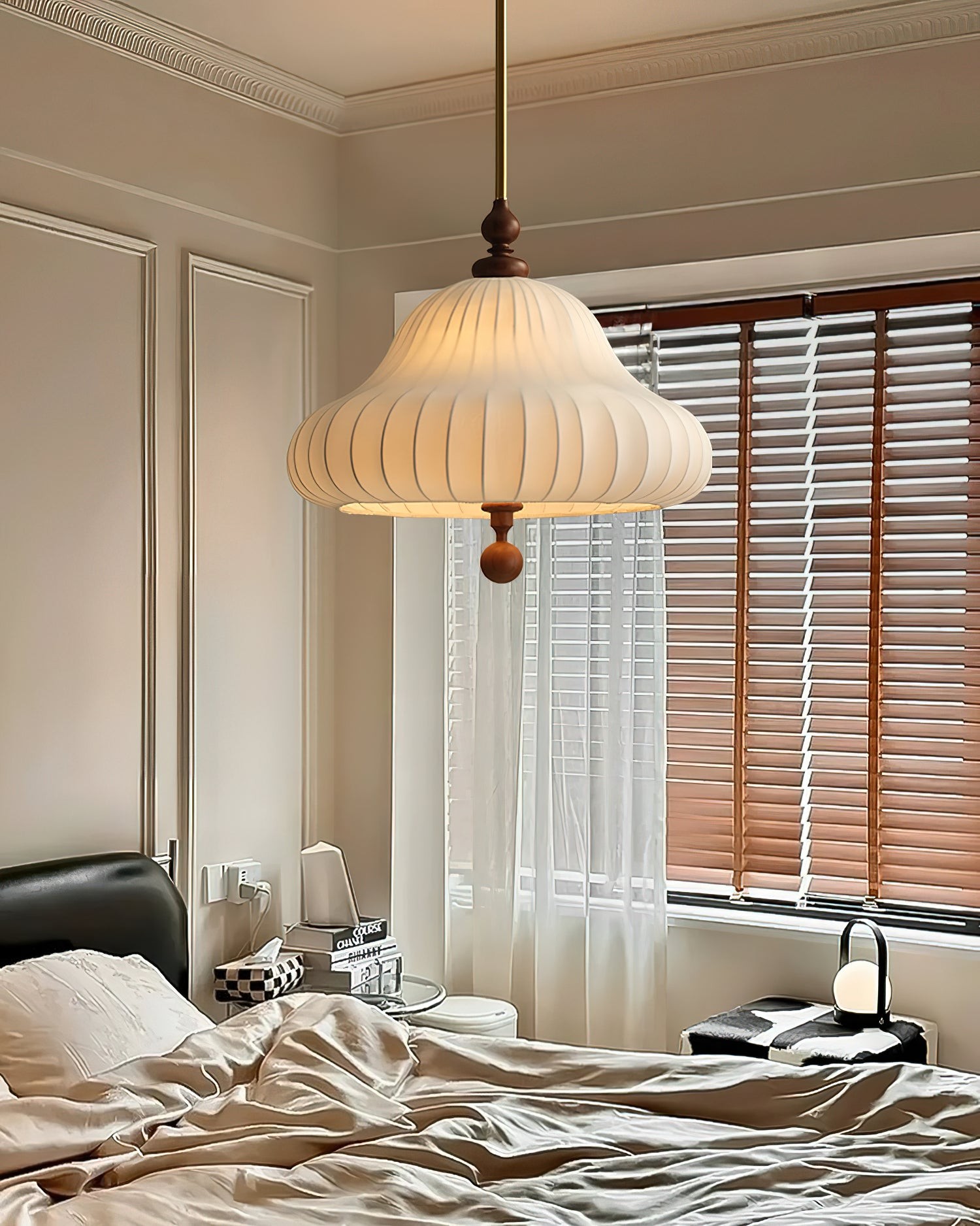 Modern Creative Retro Wabi-Sabi Style Fabric Wood Pendant Light M359