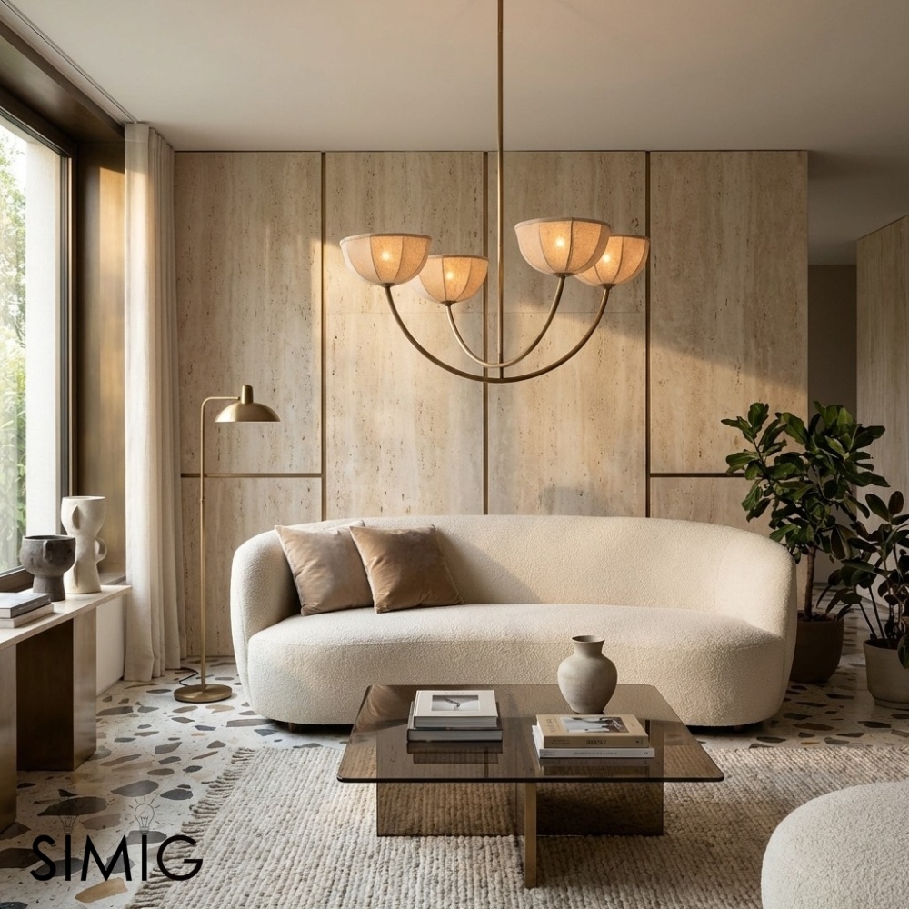 Loomis Adjustable Linen Wrapped Chandelier - Warm Ambient Light for Bedroom T1184