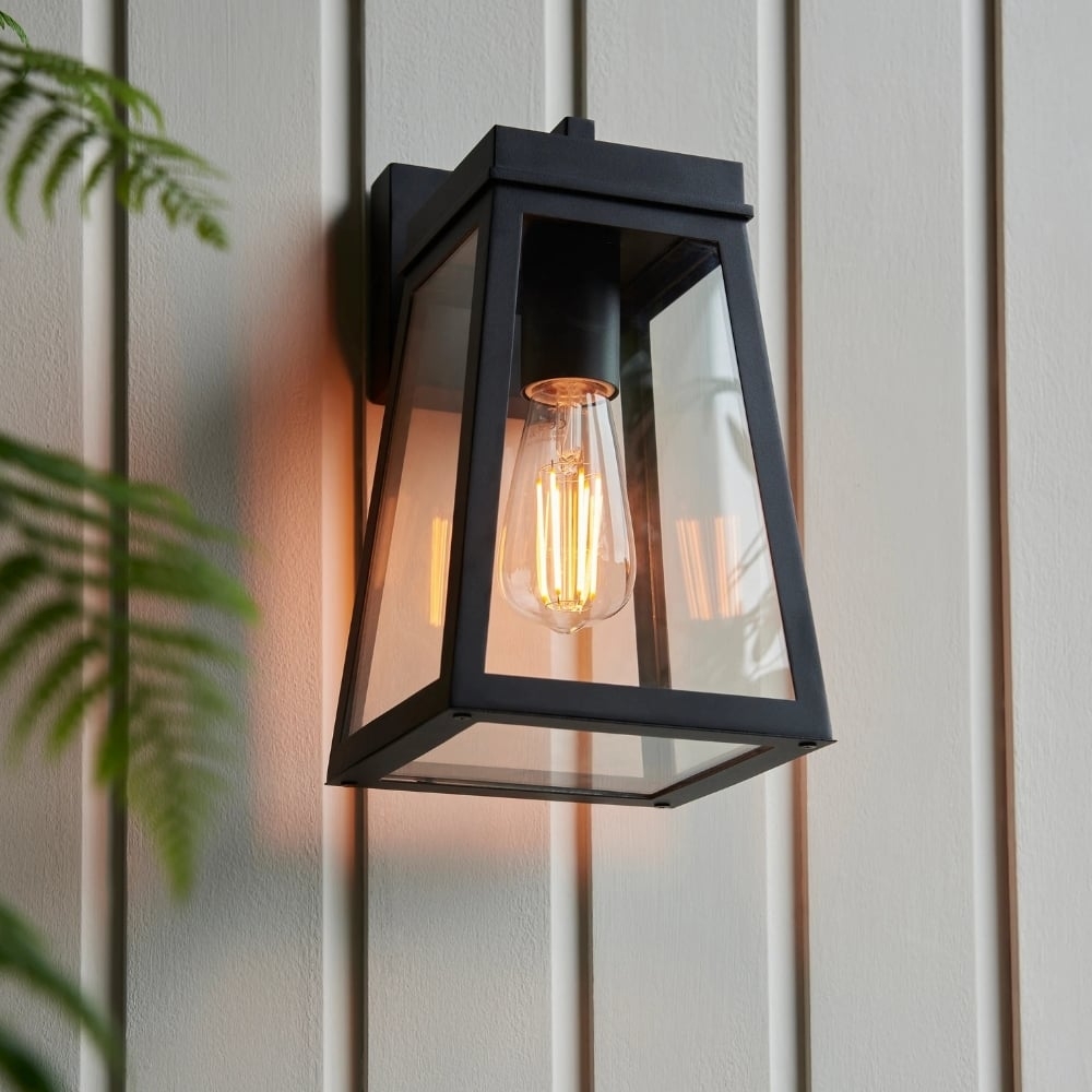 Trevanta Clear Glass Black Outdoor Lantern Wall Light - Modern Exterior Lighting T910