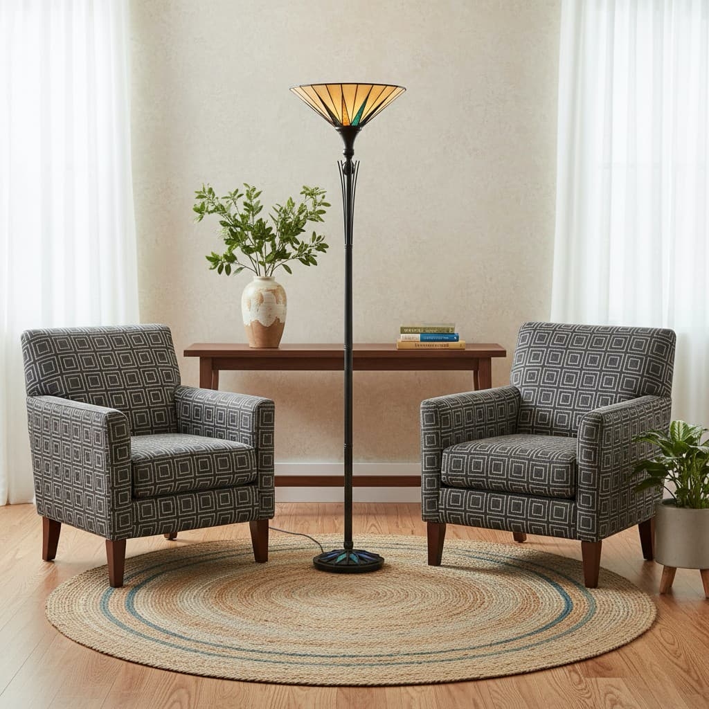 TF Dark Star Stained Glass Star Pattern Floor Lamp - Tiffany Style Uplighter for Living Rooms T1026