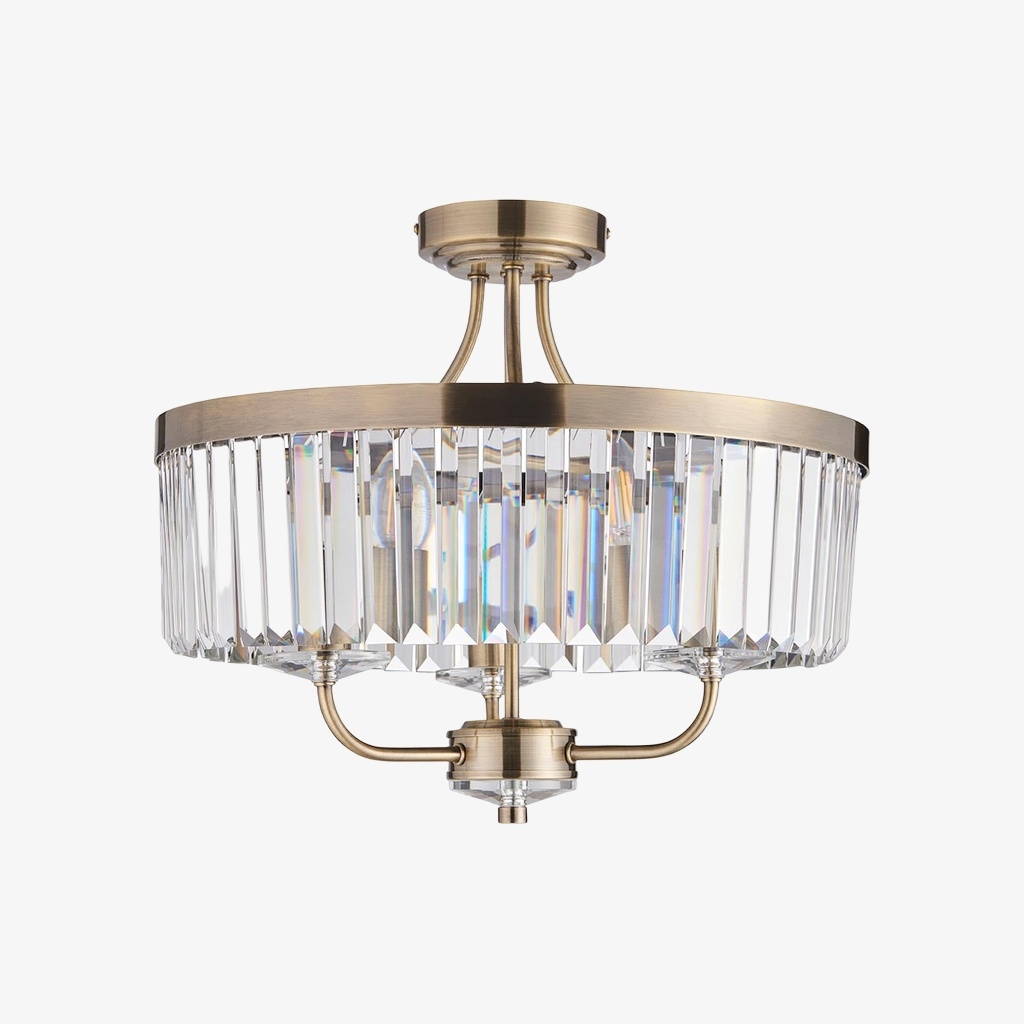 Beveline 3 Light Round Semi Flush - Faceted Cut Glass Shade Metal Finish for Hallways and Bedrooms T882