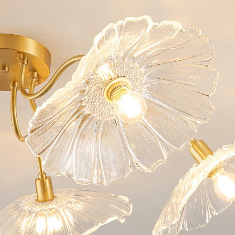 Lotus Leaf Glass Ceiling Lamp for Living Room