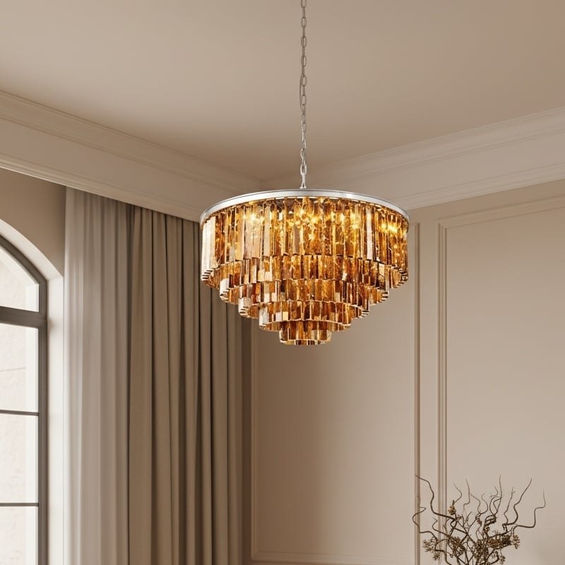 Aurevon Crystal Prism Metal Frame Modern Ceiling Chandelier for Home and Hotel T494