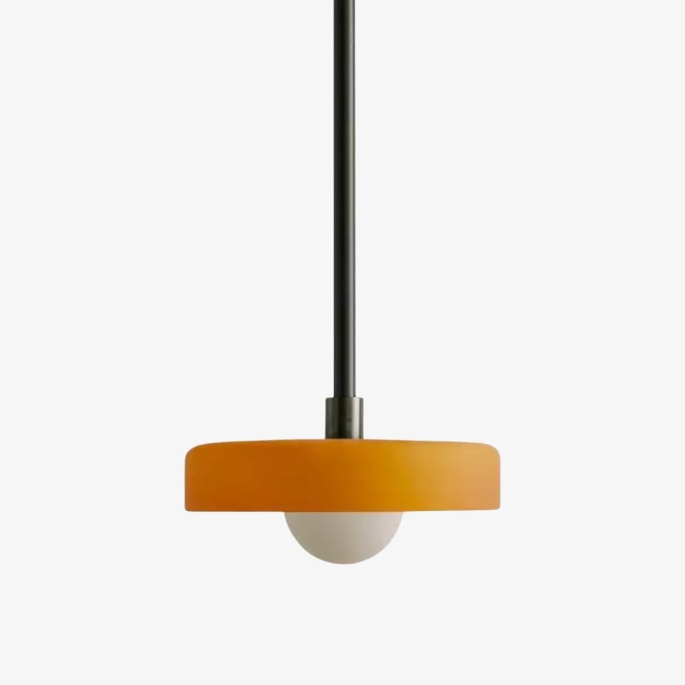 Kalo Modern Pendant Light - Sleek Metal Rod and Disc Orb Glass Design T1058