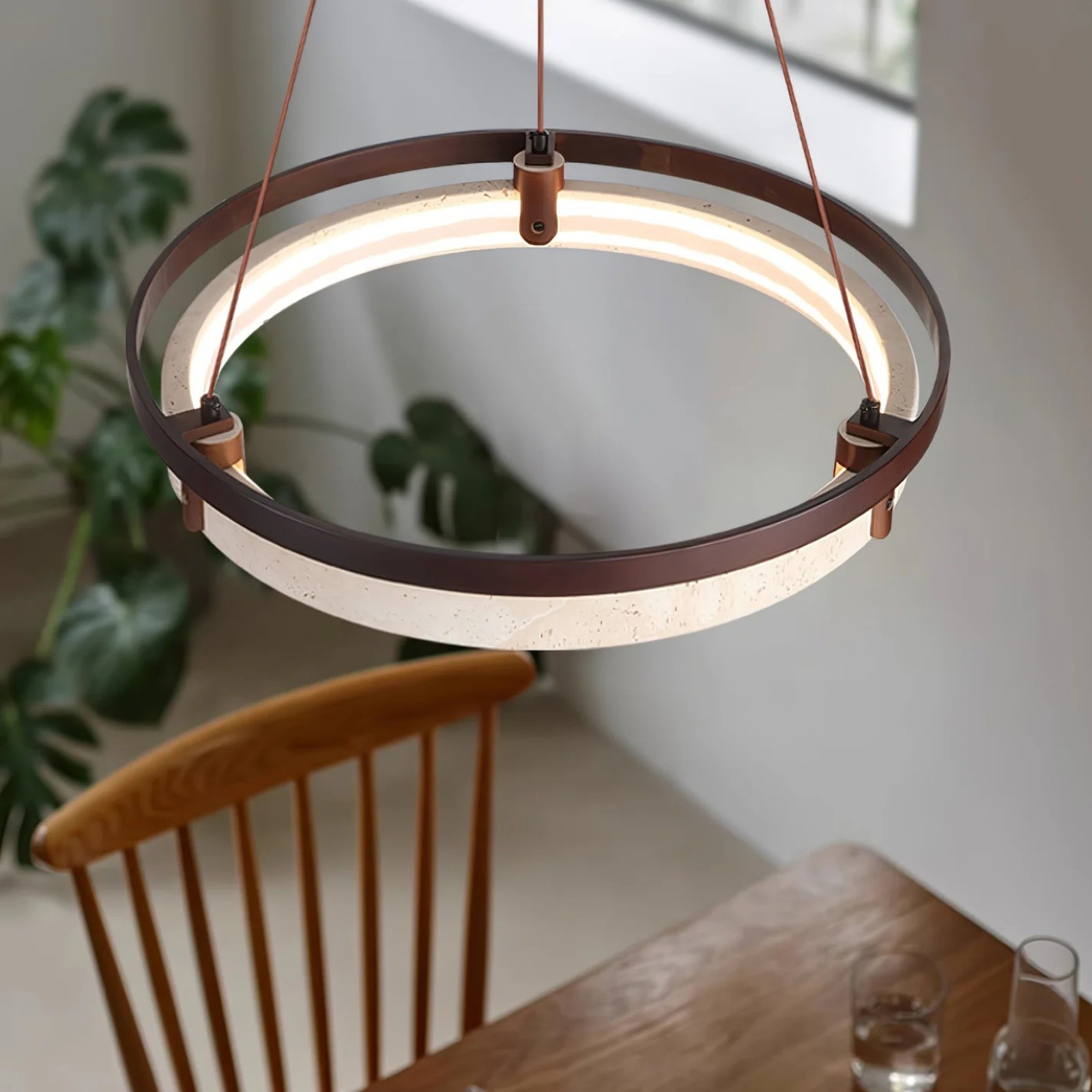 Contemporary Elegant Travertine Ring Pendant Light S288