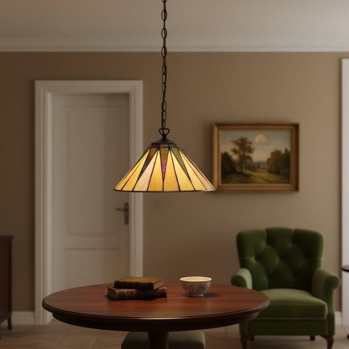 TF Dark Star Tiffany Pendant - Stained Glass Geometric Design Ceiling Light for Living Rooms T868
