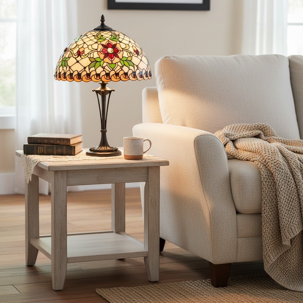 TF Angelique Style Table Lamp - Handcrafted Glass Shade with Warm Ambience T860