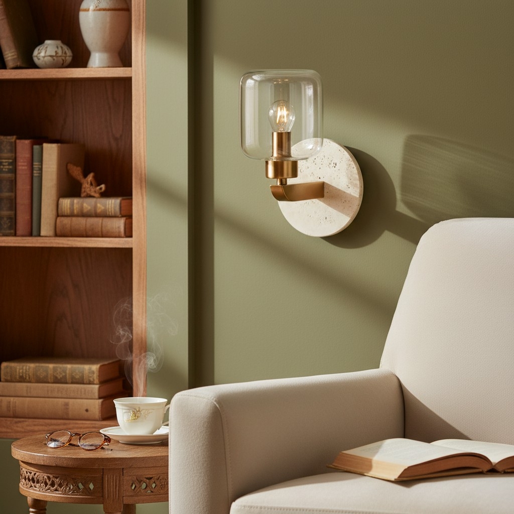 Korlisse Modern Marble Wall Light - Vintage Brass & Clear Glass Accent for Living Room and Hallway T950