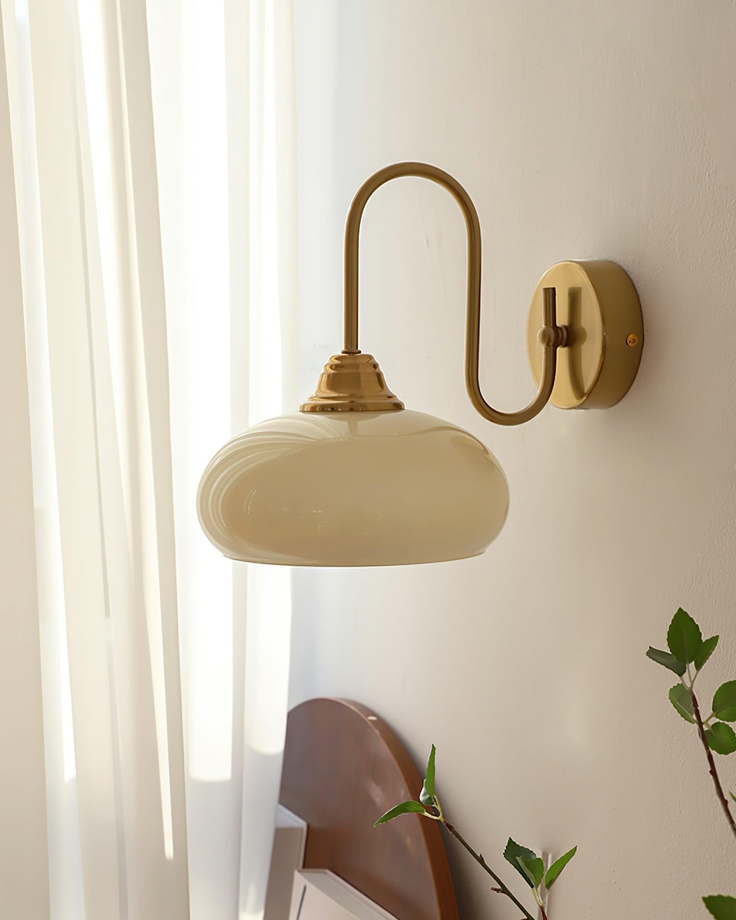 Bauhaus Wind Cream Glass Shade Metal Curved Pole Wall Sconce G45