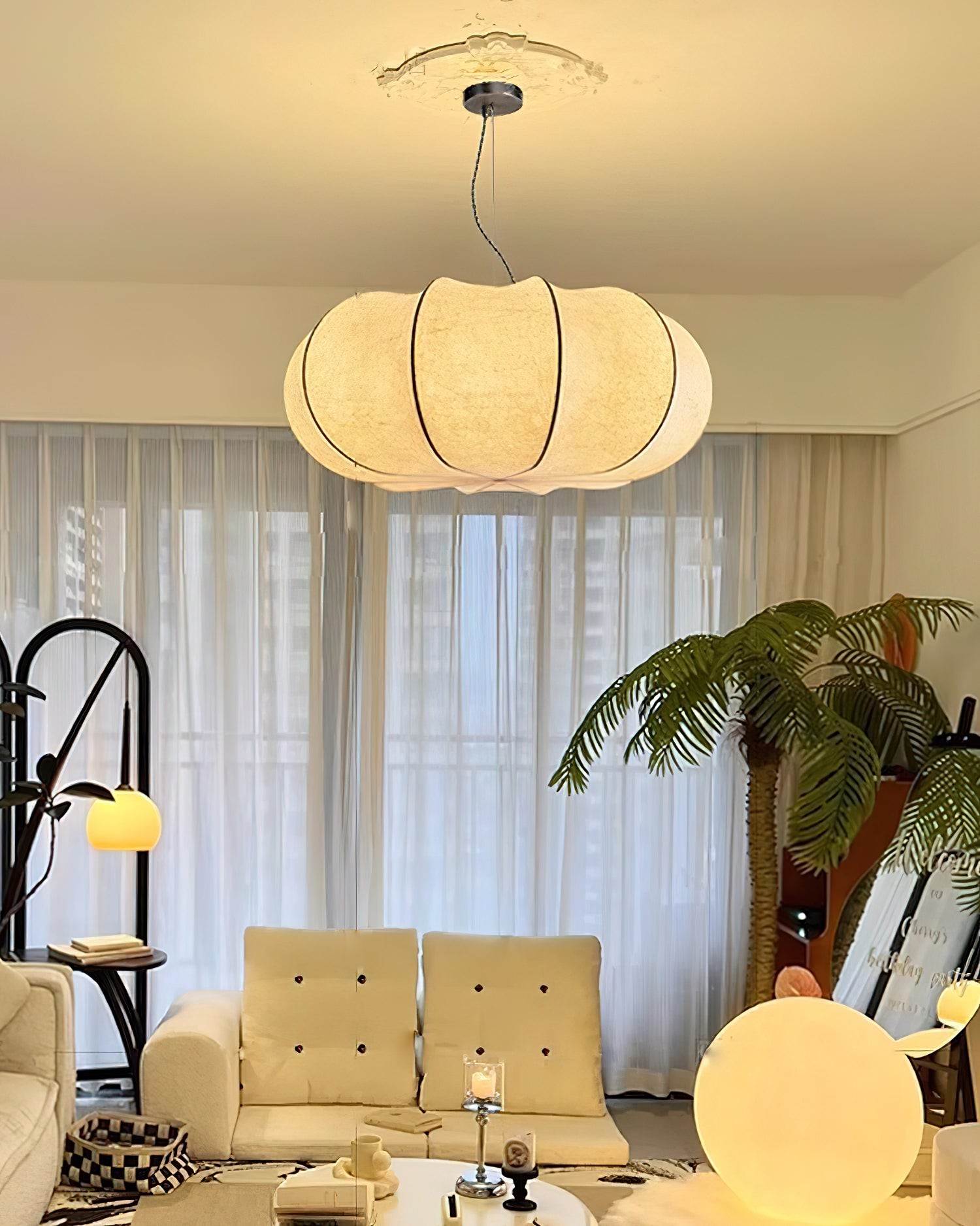 Modern Creative Flat Round Silk Pendant Lamp M25