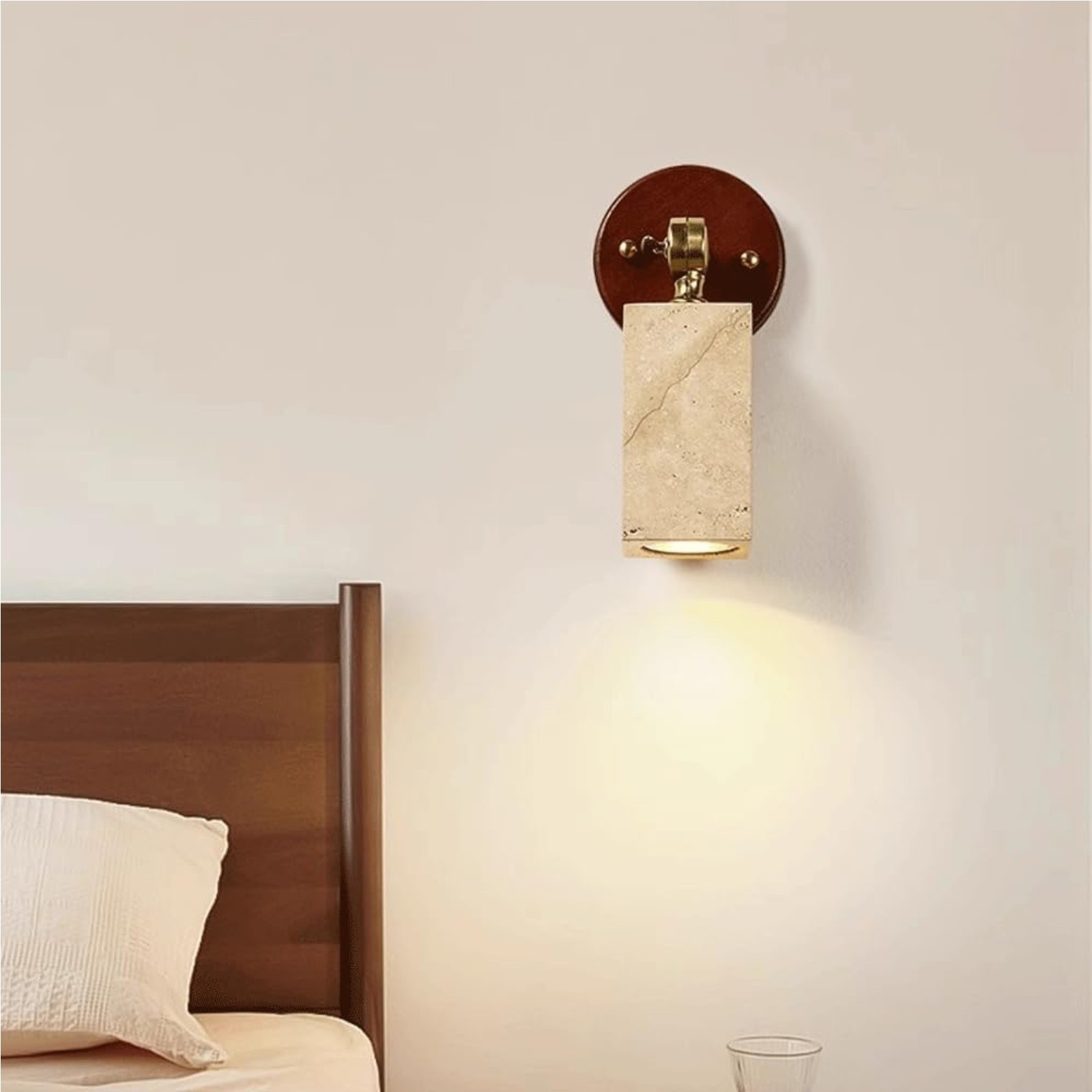 Travertine And Wood Wall Sconce – Rectangular Or Cylindrical Design S320
