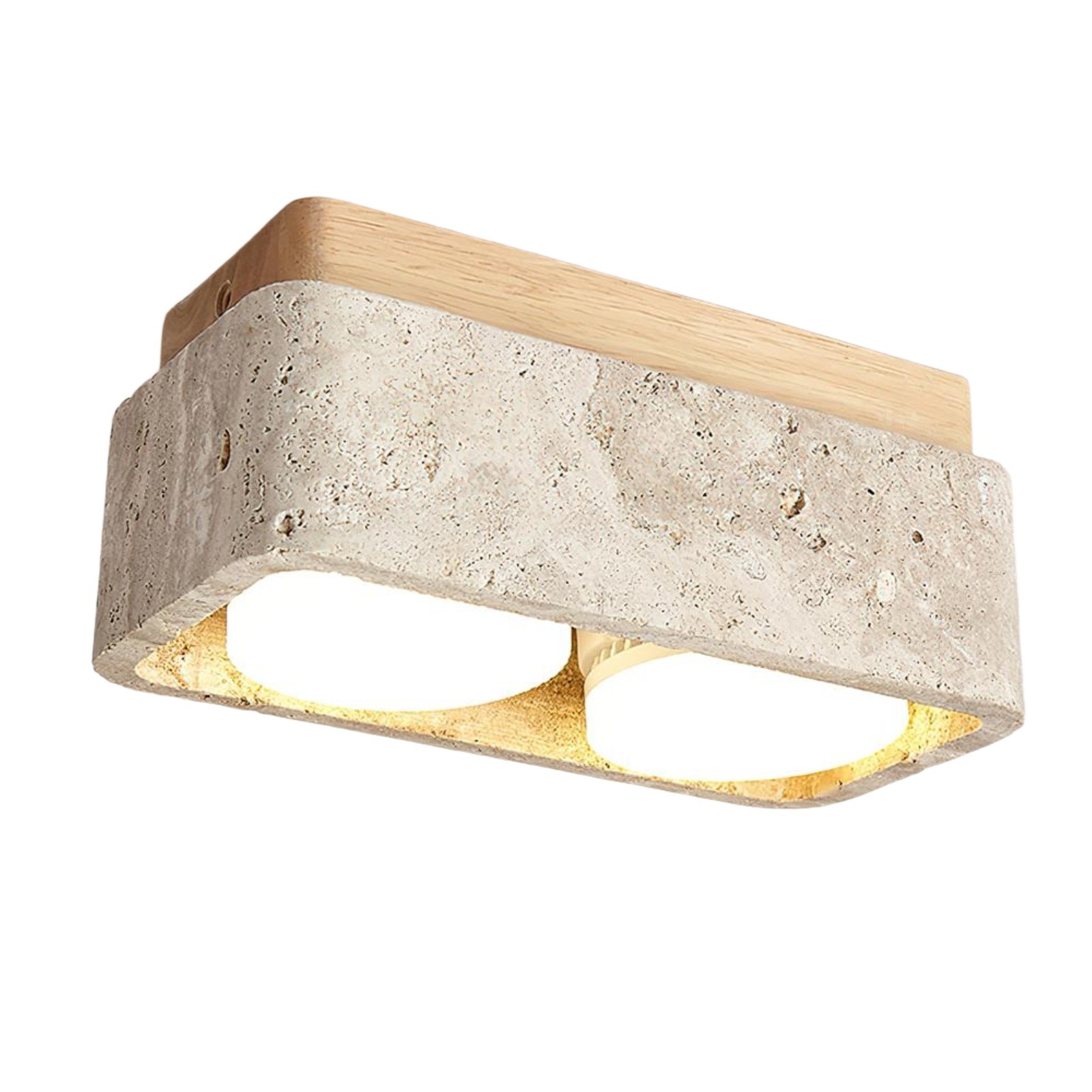 Natural Cube Design Travertine Ceiling Light With Wood Base S297