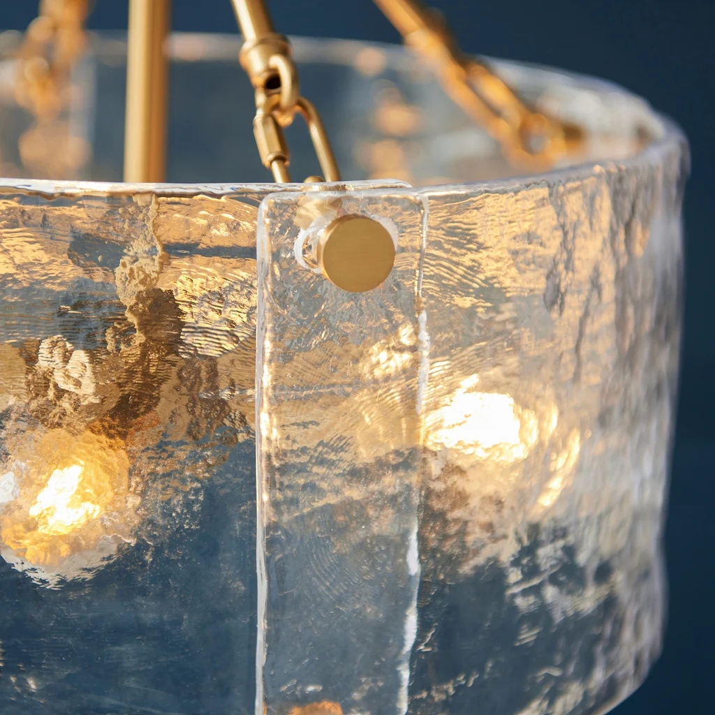 Panellux Decorative Pendant - Handcrafted Curved Glass Panels Brushed Brass Finish for Foyer T958