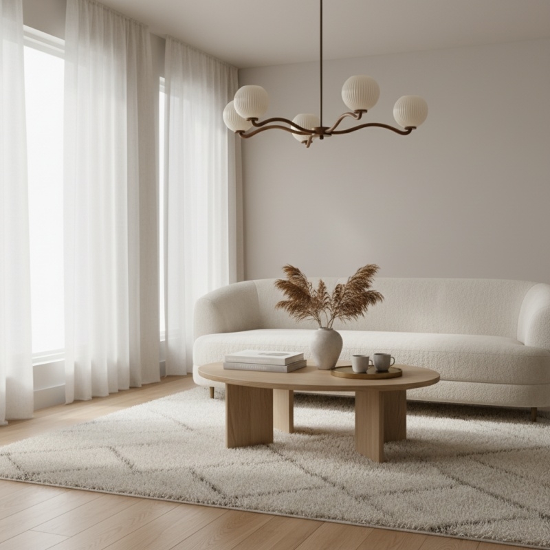 Shella Contemporary Five‑Globe Chandelier - Wood Metal Glass Pendant Lighting for Bedroom or Dining T685
