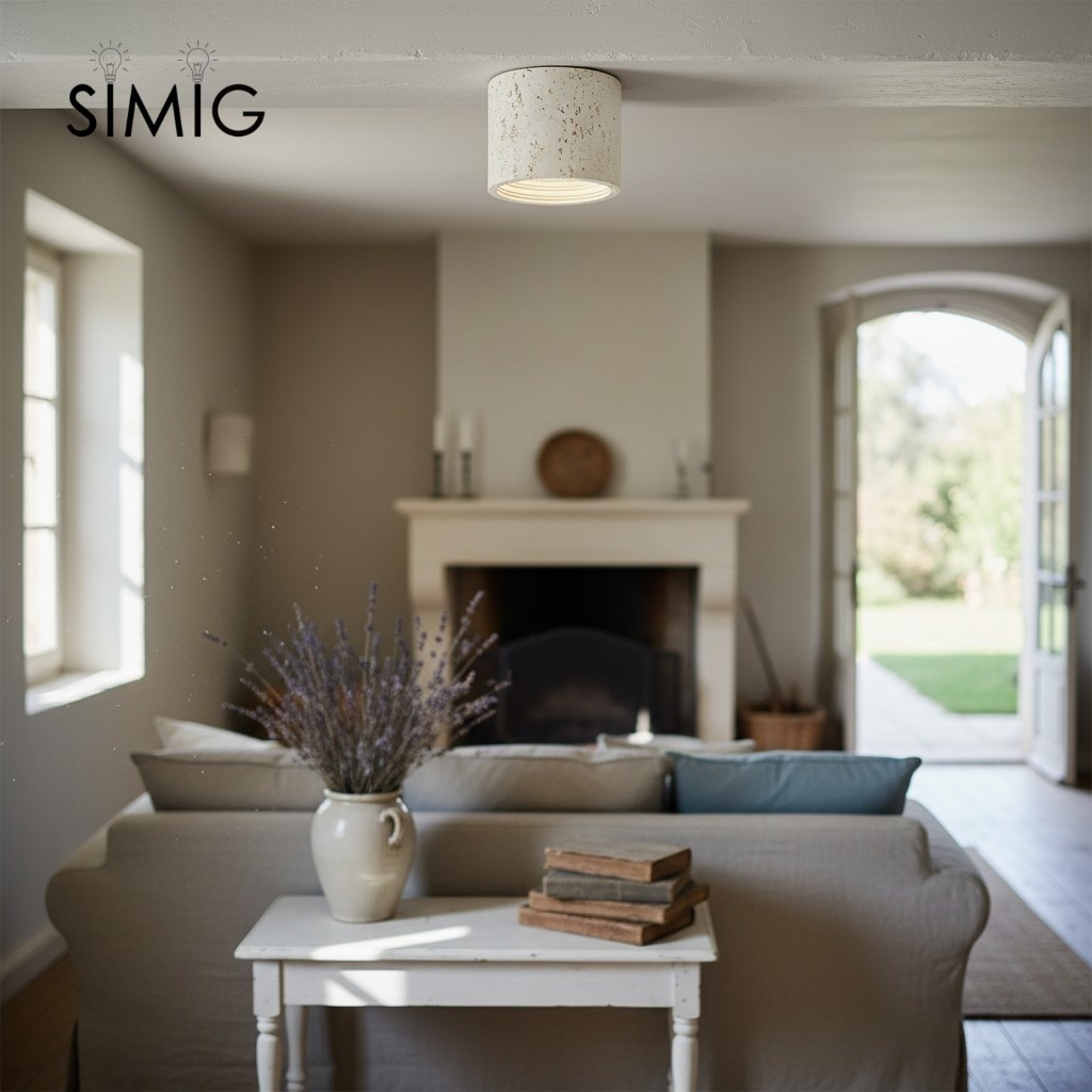Cylindrical Ceiling Light - Modern Travertine Living Room M72