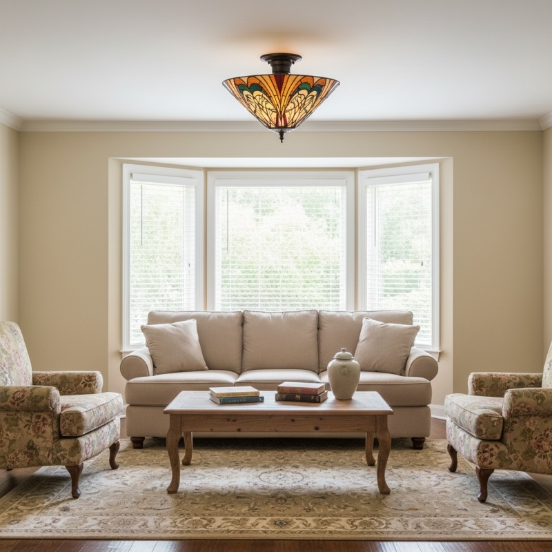 TF Hector Ceiling Light - Handcrafted Stained Glass Design Semi‑Flush or Pendant Fixture for Home T1018