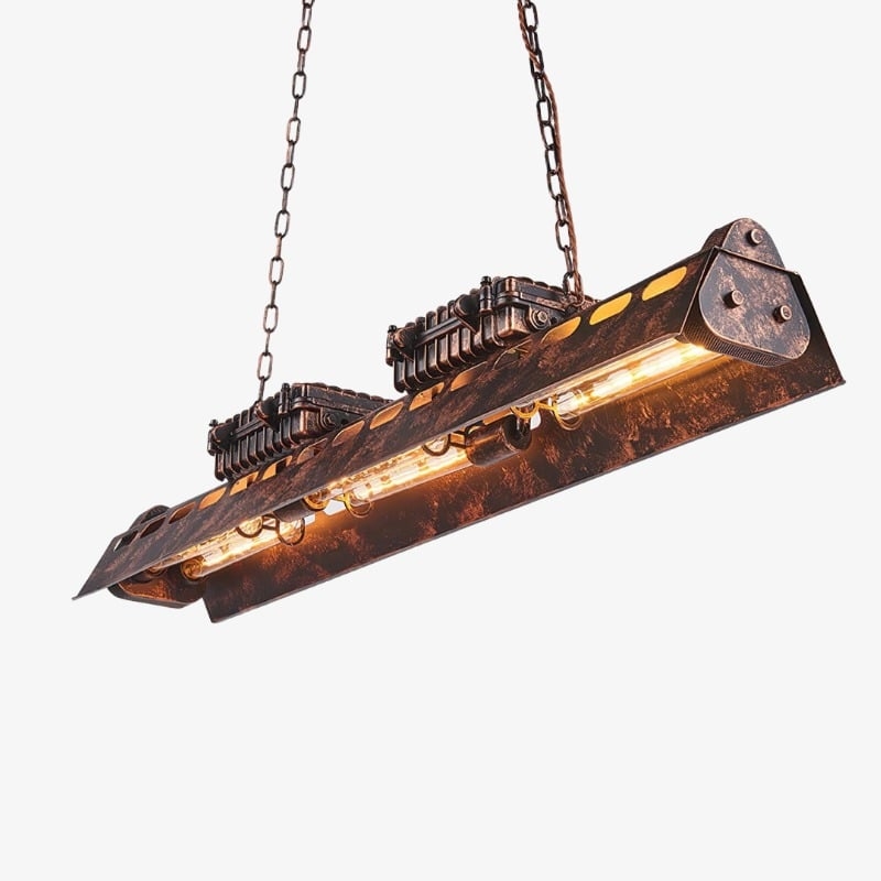 Industrax Steampunk  Linear Chandelier - Vintage Metal Frame Lighting for Dining or Living Room T510