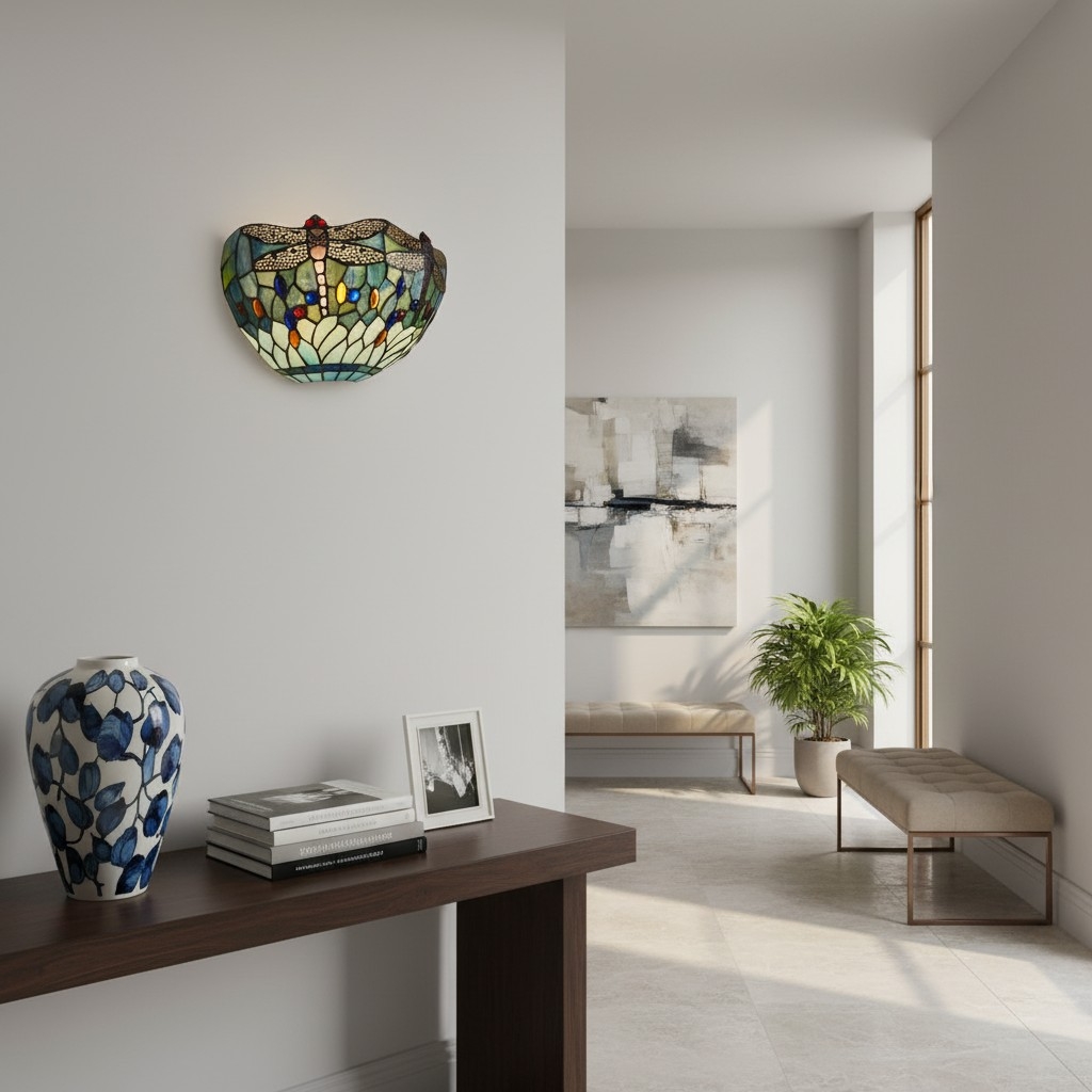TF Dragonfly Pattern Wall light - Classic Hand-Cut Stained-Glass for Hallways & Bedrooms T923