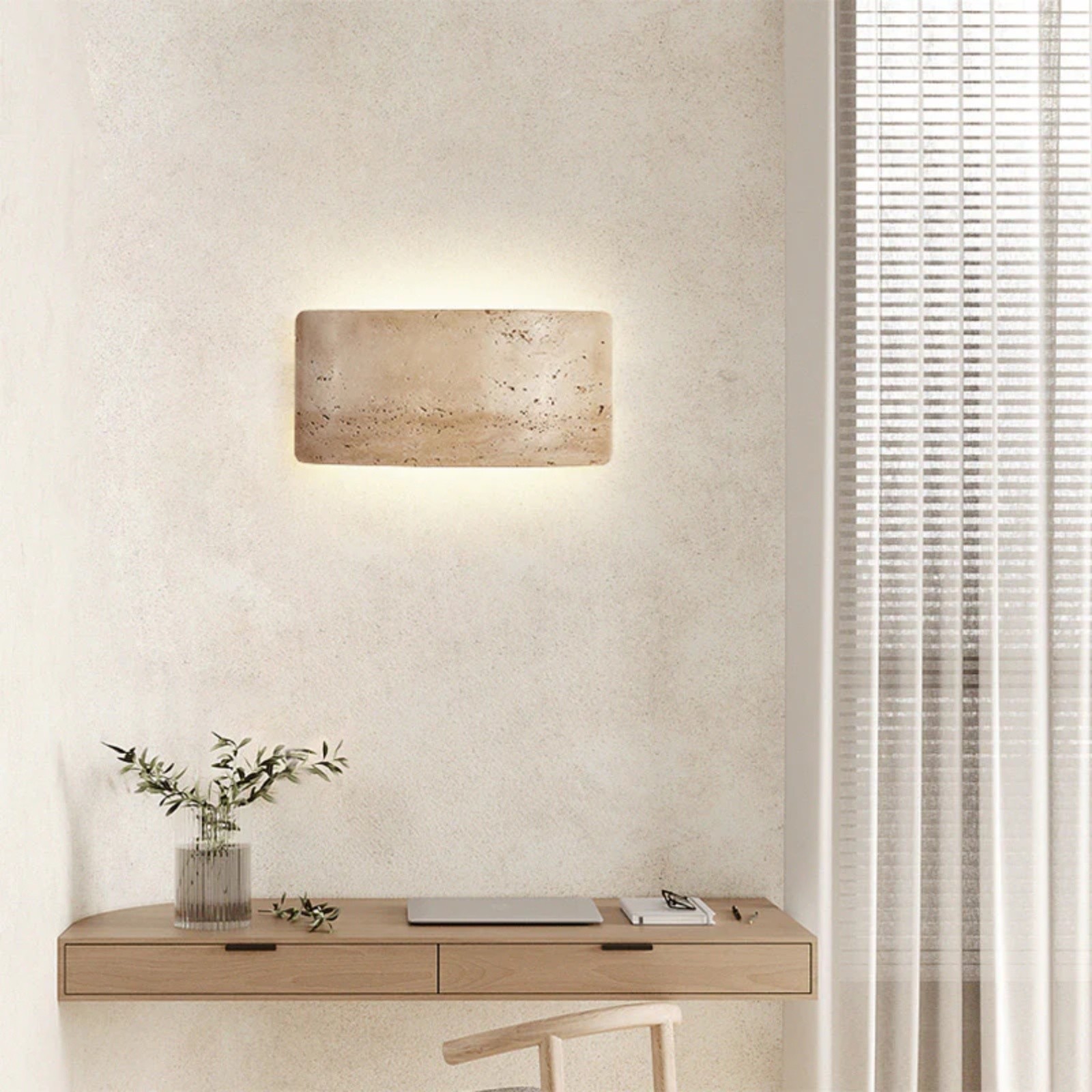Mask-Shaped Travertine Wall Lamp - Artistic Modern Accent for Living Room S324