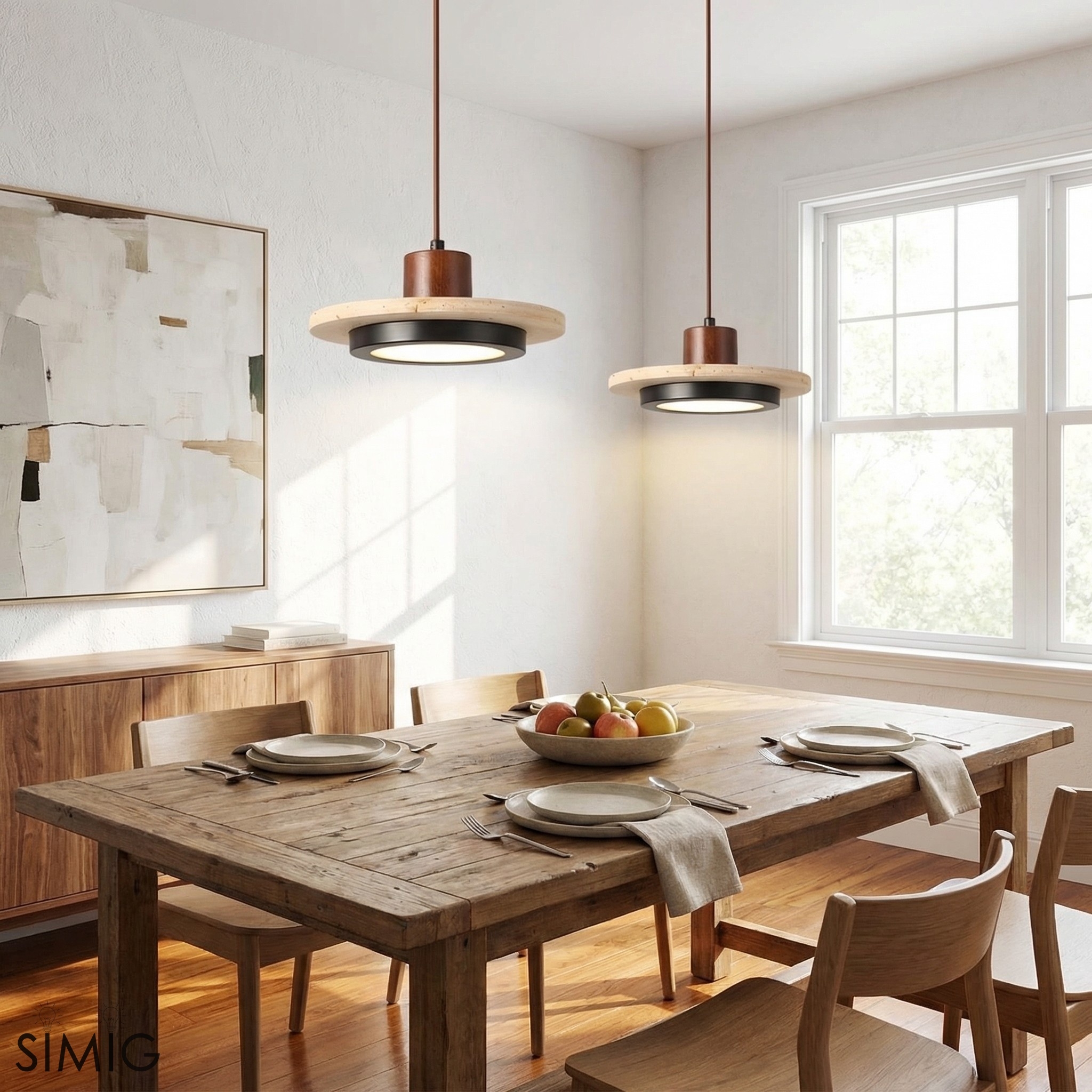 Travertine Disc LED Pendant Light - Modern Retro Dining Room Lamp S277