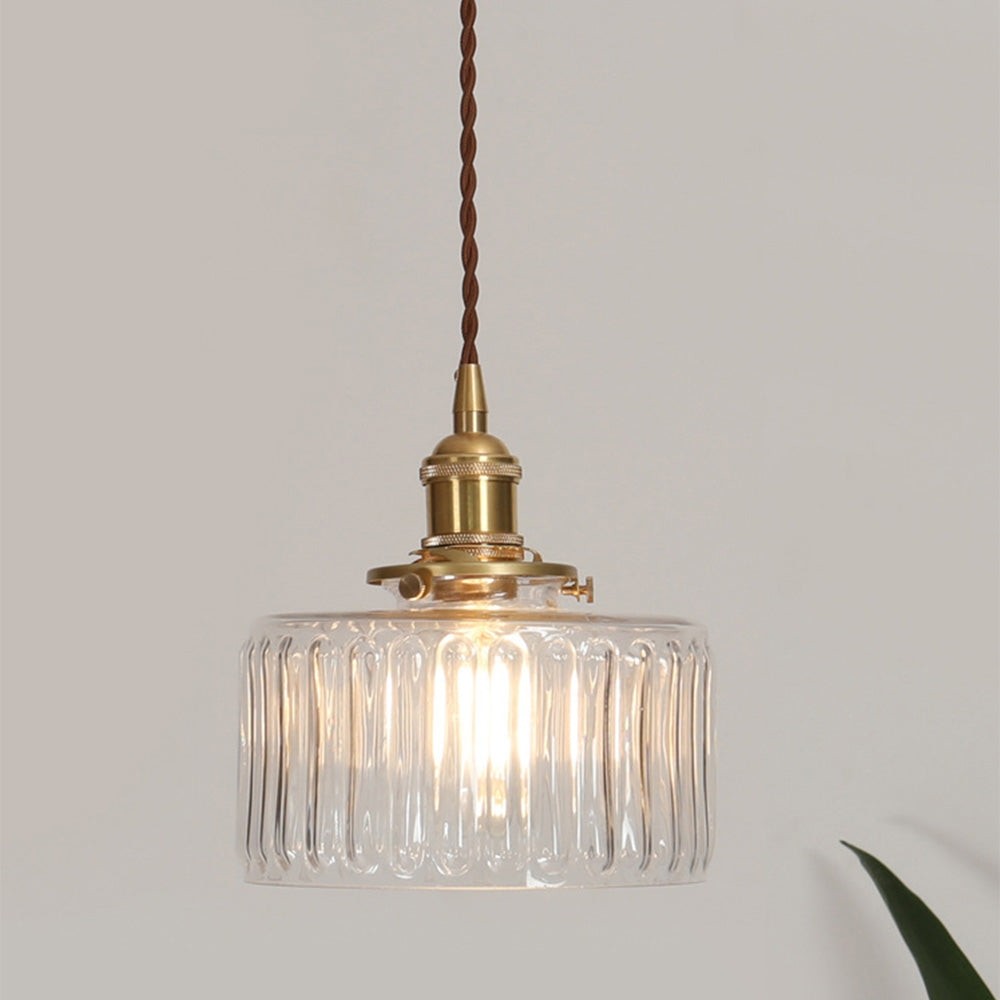 Vintage Cylinder Ribbed Glass Pendant Light S136