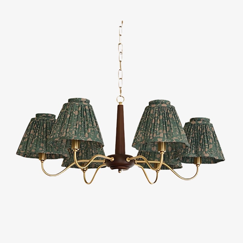 Solmire Rustic Chandelier - Wooden Mental Frame with Fabric Shades for Living Room T2208