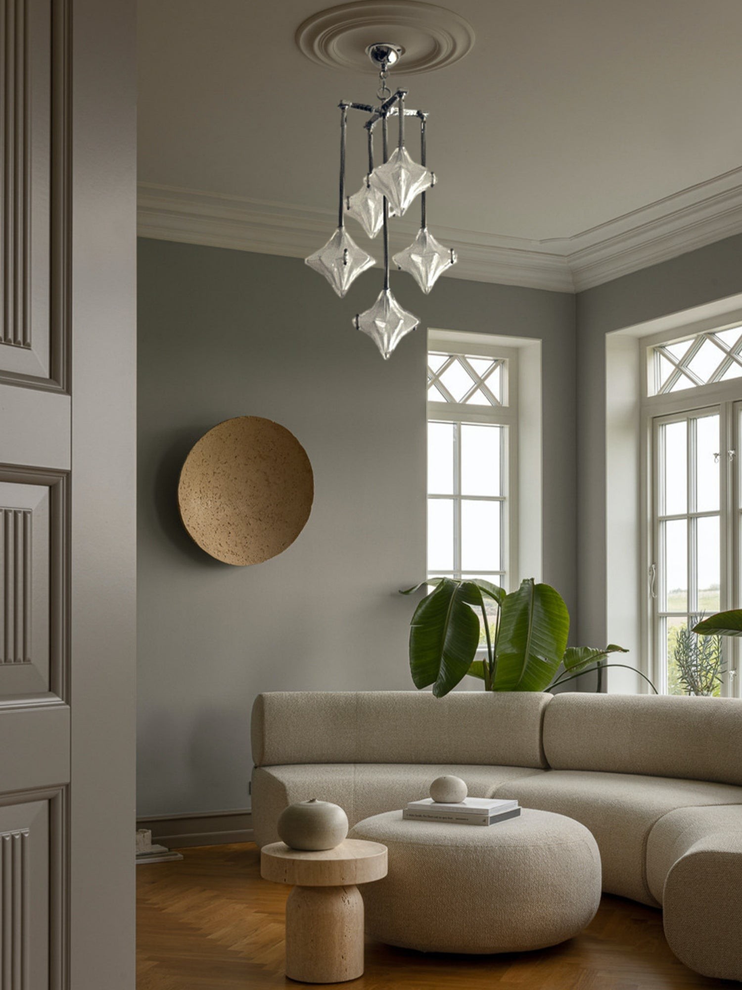 Art Deco Astris Star Chandelier - Frosted Glass Deco Fixture for Dining Room T433